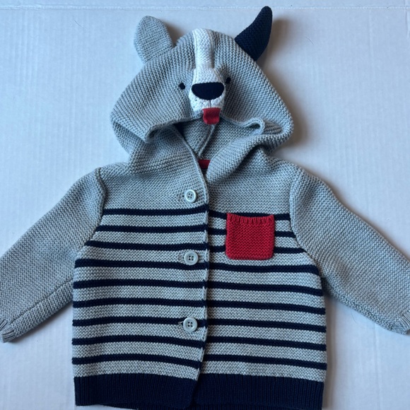 GAP Baby Knit Hooded Cardigan Striped Sweater 3-6 Months Animal Bear Cute Cotton - Picture 3 of 10